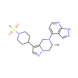 C[C@@H]1Cn2ncc(C3CCN(S(C)(=O)=O)CC3)c2CN1c1ccnc2[nH]ncc12 ZINC000299821116