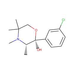 C[C@@H]1N(C)C(C)(C)CO[C@@]1(O)c1cccc(Cl)c1 ZINC000053243958