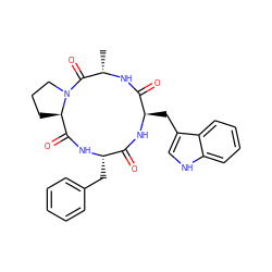 C[C@@H]1NC(=O)[C@@H](Cc2c[nH]c3ccccc23)NC(=O)[C@H](Cc2ccccc2)NC(=O)[C@H]2CCCN2C1=O ZINC000049889150