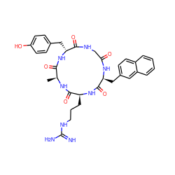 C[C@@H]1NC(=O)[C@H](CCCNC(=N)N)NC(=O)[C@H](Cc2ccc3ccccc3c2)NC(=O)CNC(=O)[C@@H](Cc2ccc(O)cc2)NC1=O ZINC000049776302