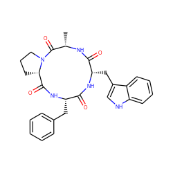 C[C@@H]1NC(=O)[C@H](Cc2c[nH]c3ccccc23)NC(=O)[C@H](Cc2ccccc2)NC(=O)[C@@H]2CCCN2C1=O ZINC000169335098