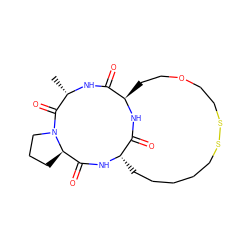 C[C@@H]1NC(=O)[C@H]2CCOCCSSCCCCC[C@H](NC(=O)[C@H]3CCCN3C1=O)C(=O)N2 ZINC000299837464