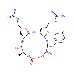 C[C@@H]1NC(=O)CN(C)C(=O)[C@@H](Cc2ccc(O)cc2)NC(=O)[C@H](CCCNC(=N)N)NC(=O)[C@H](CCCNC(=N)N)NC1=O ZINC000036179502