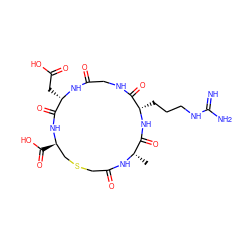 C[C@@H]1NC(=O)CSC[C@@H](C(=O)O)NC(=O)[C@H](CC(=O)O)NC(=O)CNC(=O)[C@H](CCCNC(=N)N)NC1=O ZINC000003931553