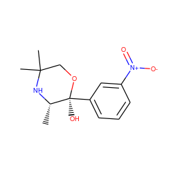 C[C@@H]1NC(C)(C)CO[C@@]1(O)c1cccc([N+](=O)[O-])c1 ZINC000053229855