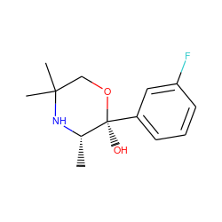 C[C@@H]1NC(C)(C)CO[C@@]1(O)c1cccc(F)c1 ZINC000070672987