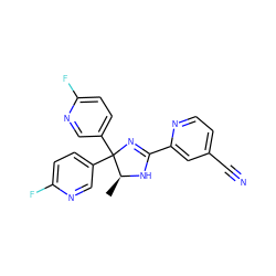 C[C@@H]1NC(c2cc(C#N)ccn2)=NC1(c1ccc(F)nc1)c1ccc(F)nc1 ZINC000040422664