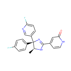 C[C@@H]1NC(c2cc[nH]c(=O)c2)=N[C@@]1(c1ccc(F)cc1)c1ccc(F)nc1 ZINC000071295220