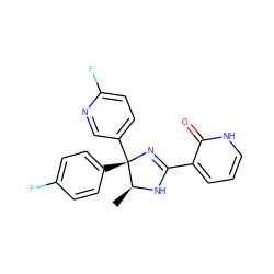 C[C@@H]1NC(c2ccc[nH]c2=O)=N[C@@]1(c1ccc(F)cc1)c1ccc(F)nc1 ZINC000071281903