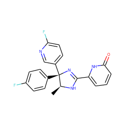 C[C@@H]1NC(c2cccc(=O)[nH]2)=N[C@@]1(c1ccc(F)cc1)c1ccc(F)nc1 ZINC000040424016