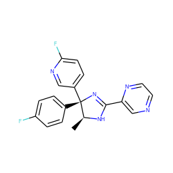 C[C@@H]1NC(c2cnccn2)=N[C@@]1(c1ccc(F)cc1)c1ccc(F)nc1 ZINC000040952284