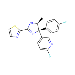 C[C@@H]1NC(c2nccs2)=N[C@@]1(c1ccc(F)cc1)c1ccc(F)nc1 ZINC000045498491