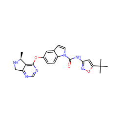 C[C@@H]1NCc2ncnc(Oc3ccc4c(ccn4C(=O)Nc4cc(C(C)(C)C)on4)c3)c21 ZINC000201321491