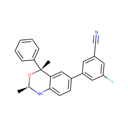 C[C@@H]1Nc2ccc(-c3cc(F)cc(C#N)c3)cc2[C@@](C)(c2ccccc2)O1 ZINC000013439589