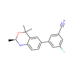 C[C@@H]1Nc2ccc(-c3cc(F)cc(C#N)c3)cc2C(C)(C)O1 ZINC000013439585