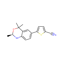 C[C@@H]1Nc2ccc(-c3ccc(C#N)s3)cc2C(C)(C)O1 ZINC000013439632