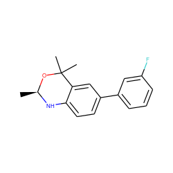 C[C@@H]1Nc2ccc(-c3cccc(F)c3)cc2C(C)(C)O1 ZINC000013439569