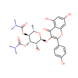 C[C@@H]1O[C@@H](Oc2c(-c3ccc(O)cc3)oc3cc(O)cc(O)c3c2=O)[C@H](O)[C@H](OC(=O)N(C)C)[C@H]1OC(=O)N(C)C ZINC000084619070