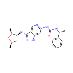 C[C@@H]1O[C@H](C)C[C@@H]1Nc1n[nH]c2cc(NC(=O)N[C@H](C)c3ccccc3)ncc12 ZINC000210777559