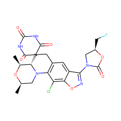 C[C@@H]1O[C@H](C)CN2c3c(cc4c(N5C[C@@H](CF)OC5=O)noc4c3Cl)CC3(C(=O)NC(=O)NC3=O)[C@@H]12 ZINC000145805654