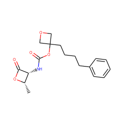 C[C@@H]1OC(=O)[C@@H]1NC(=O)OC1(CCCCc2ccccc2)COC1 ZINC000148782985