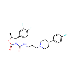 C[C@@H]1OC(=O)N(C(=O)NCCCN2CCC(c3ccc(F)cc3)CC2)[C@@H]1c1ccc(F)c(F)c1 ZINC000013913149