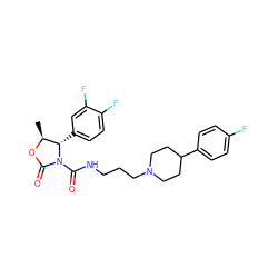 C[C@@H]1OC(=O)N(C(=O)NCCCN2CCC(c3ccc(F)cc3)CC2)[C@H]1c1ccc(F)c(F)c1 ZINC000003921115