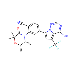 C[C@@H]1OC(C)(C)C(=O)N(c2cc(-c3cc(C(F)(F)F)c4c(N)ncnn34)ccc2C#N)[C@@H]1C ZINC001772597386