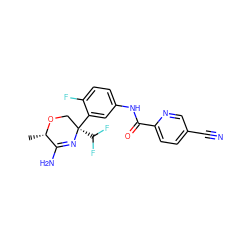 C[C@@H]1OC[C@](c2cc(NC(=O)c3ccc(C#N)cn3)ccc2F)(C(F)F)N=C1N ZINC000113658685