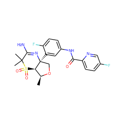 C[C@@H]1OC[C@]2(c3cc(NC(=O)c4ccc(F)cn4)ccc3F)N=C(N)C(C)(C)S(=O)(=O)[C@H]12 ZINC000217105815