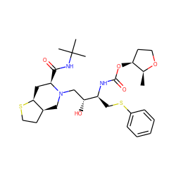 C[C@@H]1OCC[C@@H]1OC(=O)N[C@@H](CSc1ccccc1)[C@H](O)CN1C[C@H]2CCS[C@H]2C[C@H]1C(=O)NC(C)(C)C ZINC000014942840