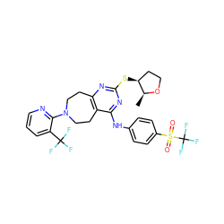 C[C@@H]1OCC[C@@H]1Sc1nc2c(c(Nc3ccc(S(=O)(=O)C(F)(F)F)cc3)n1)CCN(c1ncccc1C(F)(F)F)CC2 ZINC000164651502