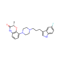 C[C@@H]1Oc2c(cccc2N2CCN(CCCc3c[nH]c4ccc(F)cc34)CC2)NC1=O ZINC000013674861