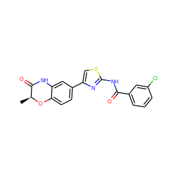 C[C@@H]1Oc2ccc(-c3csc(NC(=O)c4cccc(Cl)c4)n3)cc2NC1=O ZINC000007996826