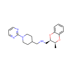 C[C@@H]1Oc2ccccc2O[C@@H]1CNCC1CCN(c2ncccn2)CC1 ZINC000013799864