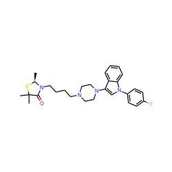 C[C@@H]1SC(C)(C)C(=O)N1CCCCN1CCN(c2cn(-c3ccc(F)cc3)c3ccccc23)CC1 ZINC000013759416