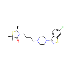 C[C@@H]1SC(C)(C)C(=O)N1CCCCN1CCN(c2nsc3cc(Cl)ccc23)CC1 ZINC000013759382