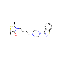 C[C@@H]1SC(C)(C)C(=O)N1CCCCN1CCN(c2nsc3ccccc23)CC1 ZINC000013759378