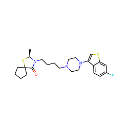 C[C@@H]1SC2(CCCC2)C(=O)N1CCCCN1CCN(c2csc3cc(F)ccc23)CC1 ZINC000001893705