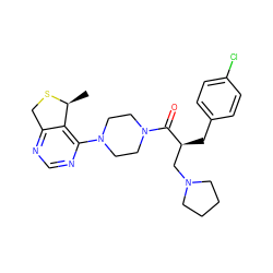 C[C@@H]1SCc2ncnc(N3CCN(C(=O)[C@@H](Cc4ccc(Cl)cc4)CN4CCCC4)CC3)c21 ZINC000066252405