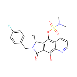 C[C@@H]1c2c(c(O)c3ncccc3c2OS(=O)(=O)N(C)C)C(=O)N1Cc1ccc(F)cc1 ZINC000038147691