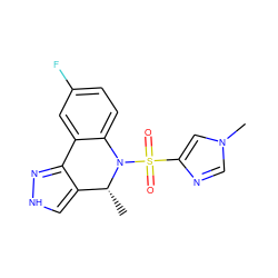 C[C@@H]1c2c[nH]nc2-c2cc(F)ccc2N1S(=O)(=O)c1cn(C)cn1 ZINC000045320214