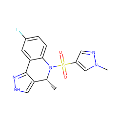 C[C@@H]1c2c[nH]nc2-c2cc(F)ccc2N1S(=O)(=O)c1cnn(C)c1 ZINC000045287655