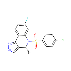 C[C@@H]1c2c[nH]nc2-c2ccc(F)cc2N1S(=O)(=O)c1ccc(Cl)cc1 ZINC000045287213