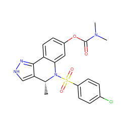 C[C@@H]1c2c[nH]nc2-c2ccc(OC(=O)N(C)C)cc2N1S(=O)(=O)c1ccc(Cl)cc1 ZINC000045283630