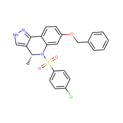 C[C@@H]1c2c[nH]nc2-c2ccc(OCc3ccccc3)cc2N1S(=O)(=O)c1ccc(Cl)cc1 ZINC000045287700