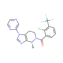 C[C@@H]1c2ncn(-c3cnccn3)c2CCN1C(=O)c1cccc(C(F)(F)F)c1Cl ZINC000221714715