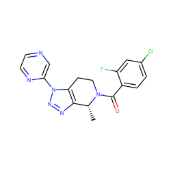 C[C@@H]1c2nnn(-c3cnccn3)c2CCN1C(=O)c1ccc(Cl)cc1F ZINC000226010135