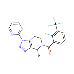 C[C@@H]1c2nnn(-c3ncccn3)c2CCN1C(=O)c1cccc(C(F)(F)F)c1F ZINC000225992412