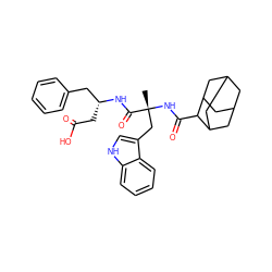 C[C@](Cc1c[nH]c2ccccc12)(NC(=O)C1C2CC3CC(C2)CC1C3)C(=O)N[C@H](CC(=O)O)Cc1ccccc1 ZINC000027636197